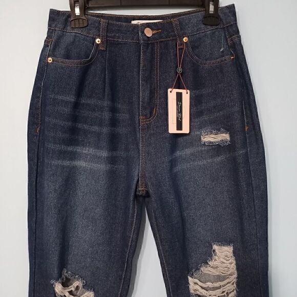 Denim Blvd Los Angeles Distressed Mom Jeans size 5 Dark Wash Blue NWT - Picture 3 of 12